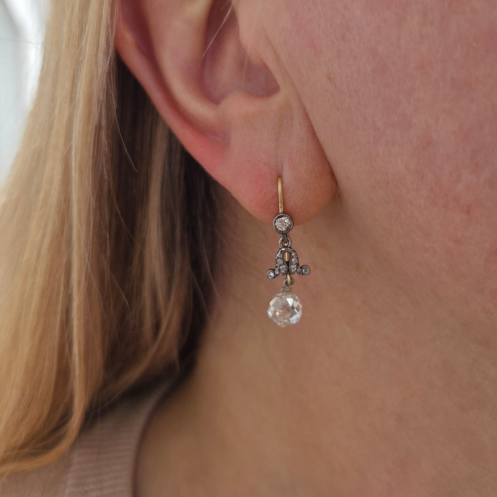 Antique Briolette Diamond Drop Earrings, 3.5cts
