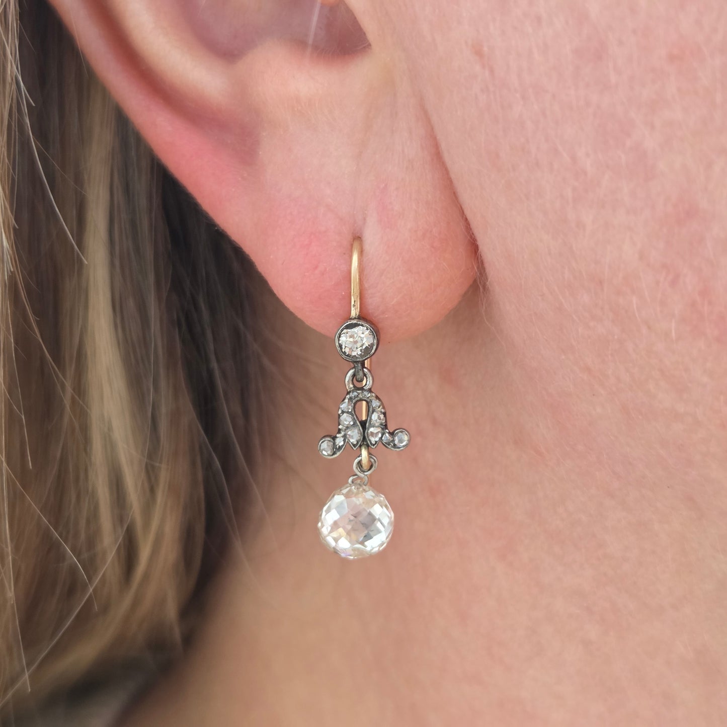 Antique Briolette Diamond Drop Earrings, 3.5cts