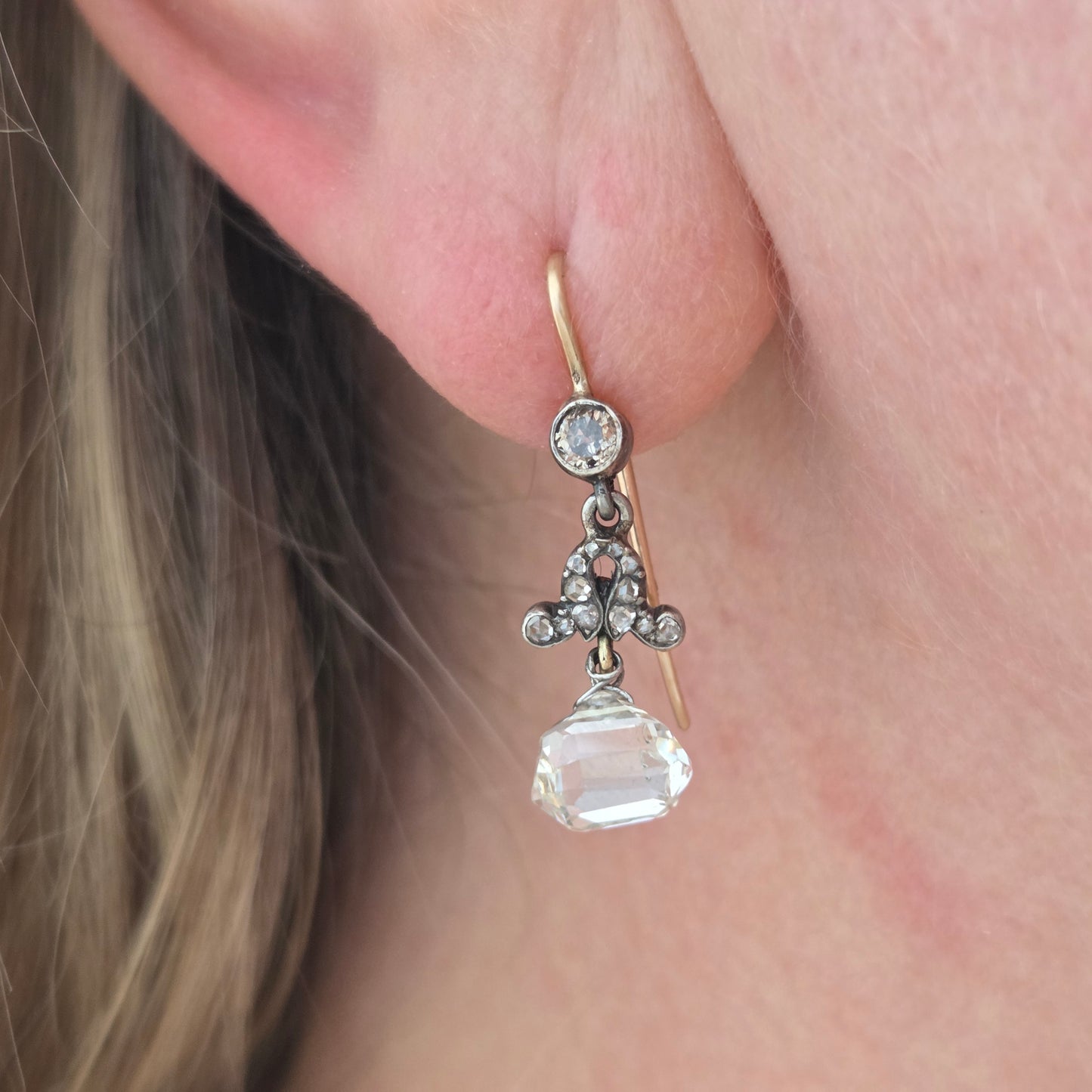 Antique Briolette Diamond Drop Earrings, 3.5cts