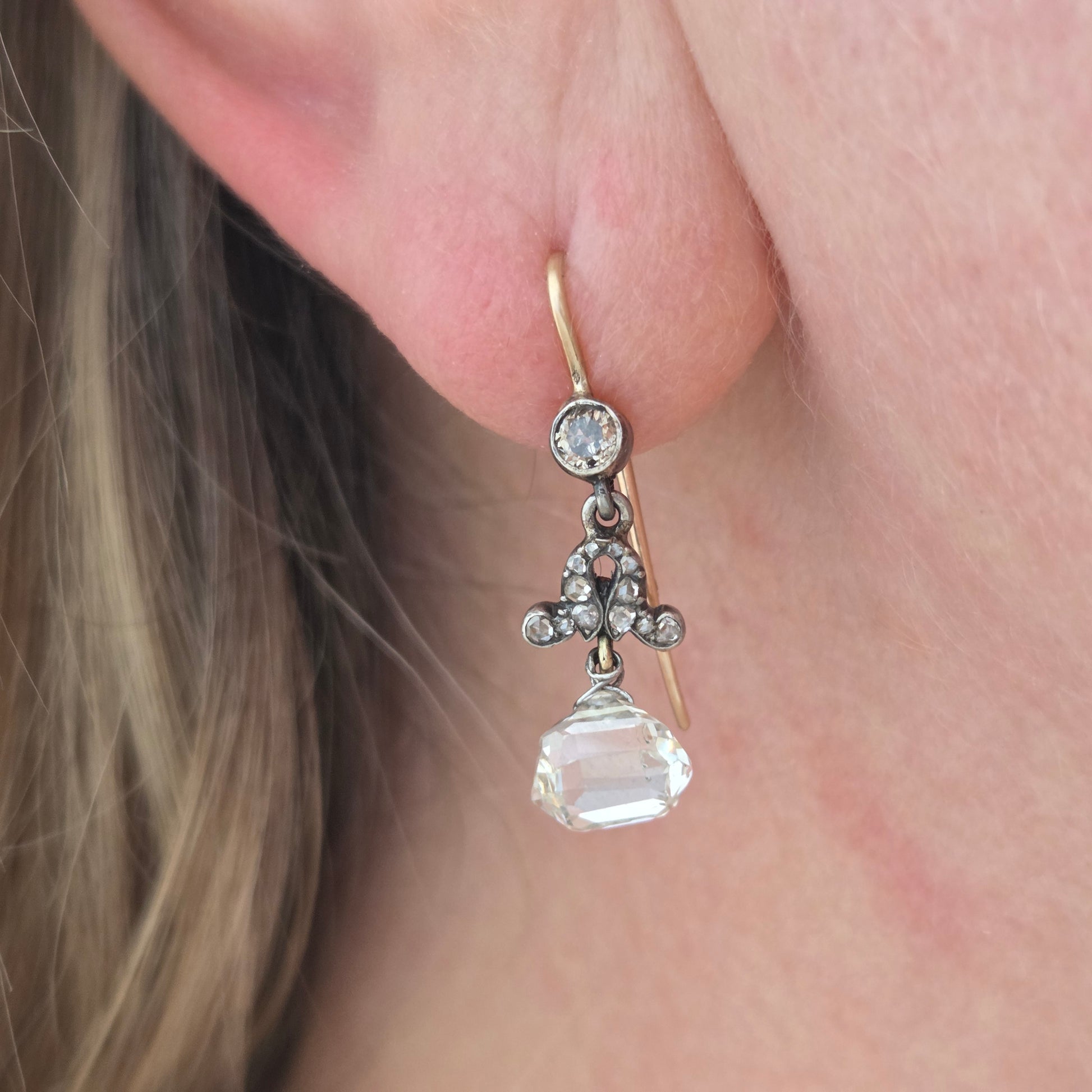Antique Briolette Diamond Drop Earrings, 3.5cts