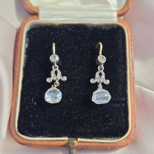 Antique Briolette Diamond Drop Earrings, 3.5cts