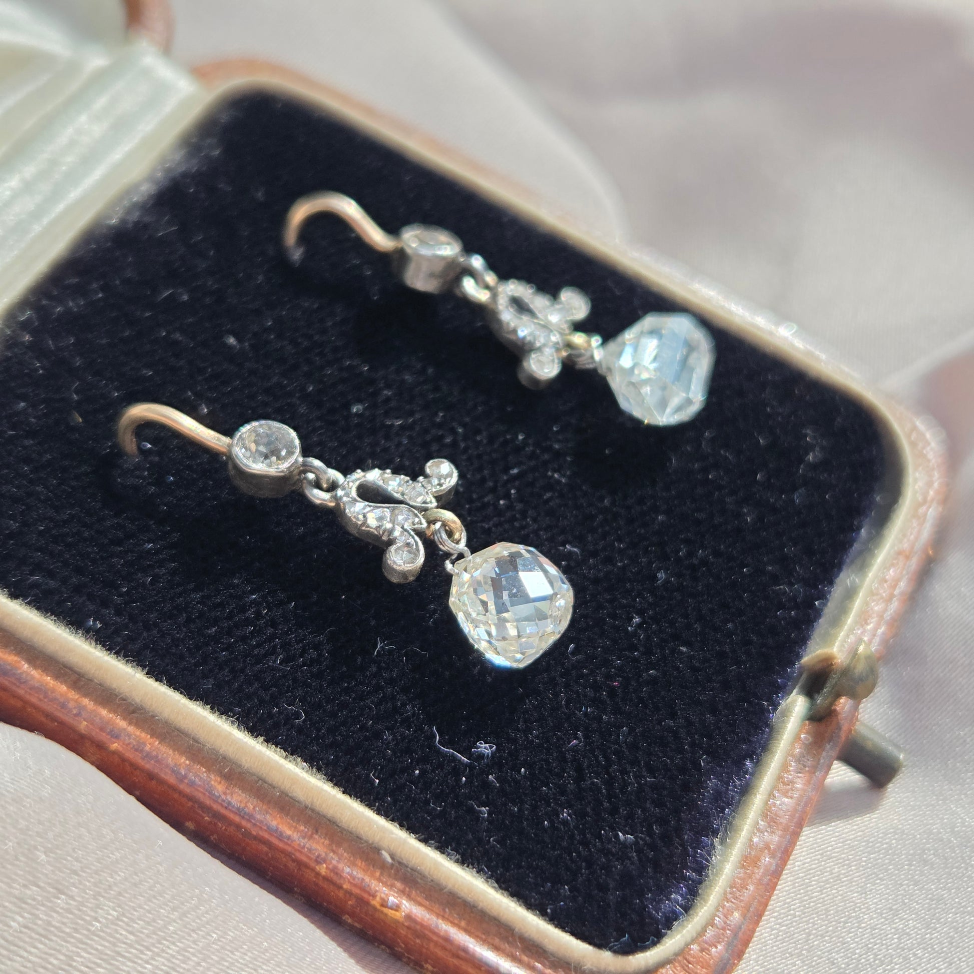 Antique Briolette Diamond Drop Earrings, 3.5cts