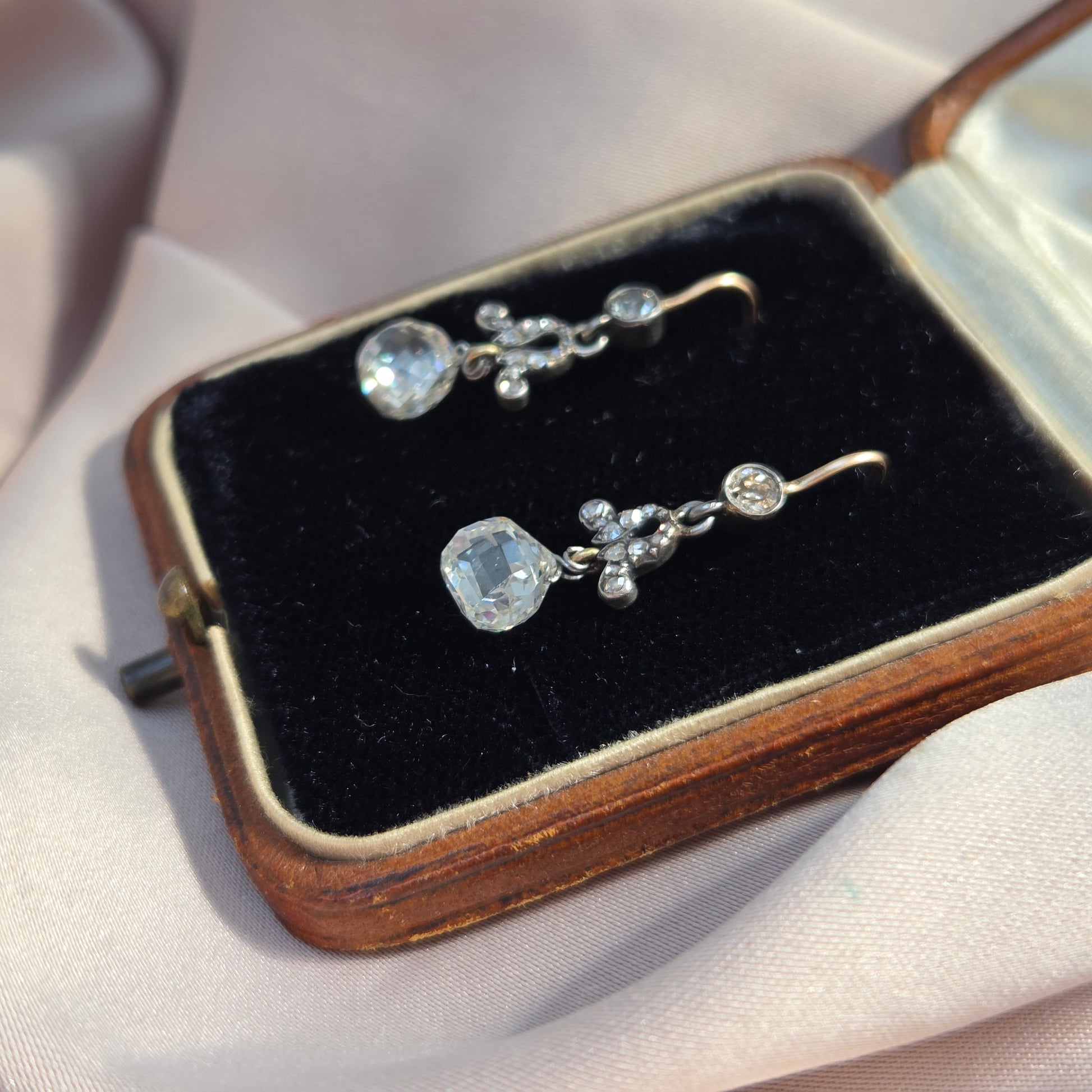 Antique Briolette Diamond Drop Earrings, 3.5cts