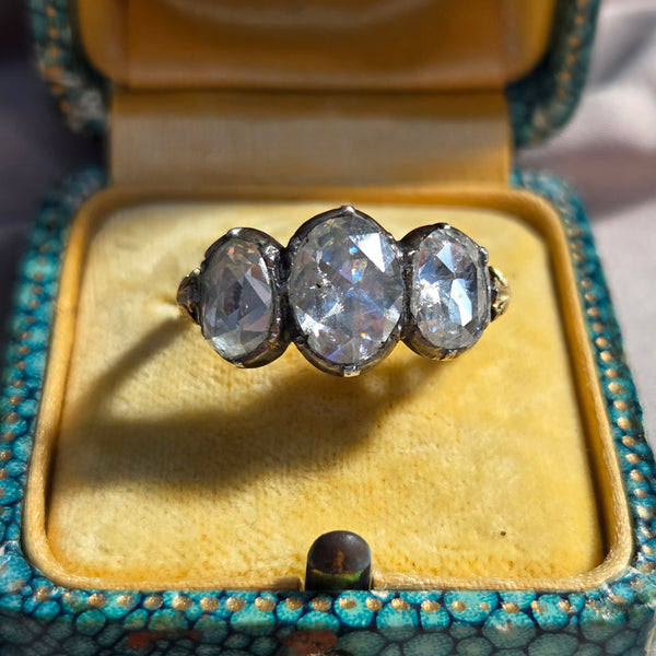 Antique Rose Cut Diamond Trilogy Ring in 18ct Gold and Silver