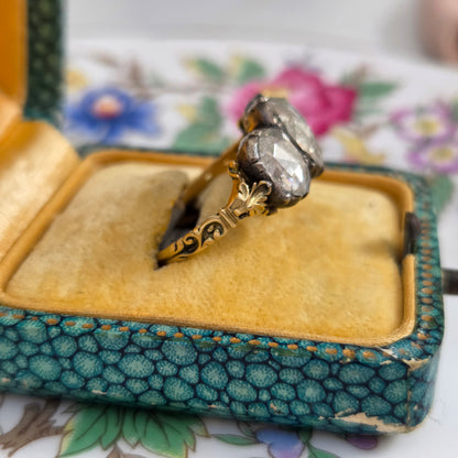Antique Rose Cut Diamond Trilogy Ring in 18ct Gold and Silver
