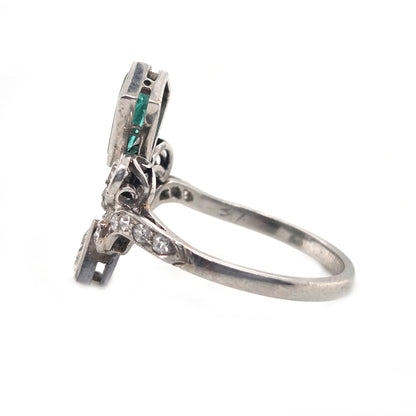 Belle Epoque Emerald and Diamond Fleur de Lis Ring