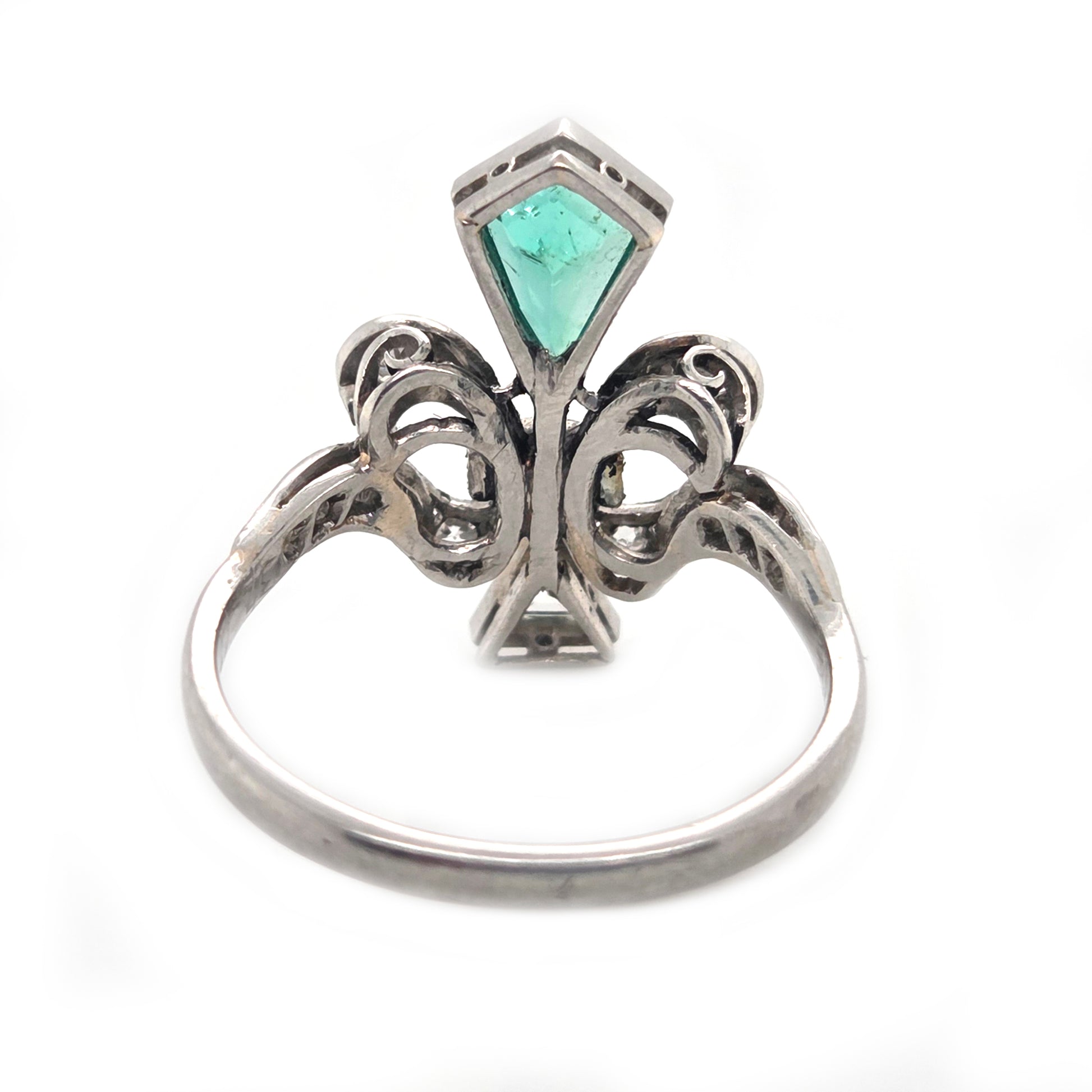 Belle Epoque Emerald and Diamond Fleur de Lis Ring