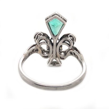 Belle Epoque Emerald and Diamond Fleur de Lis Ring