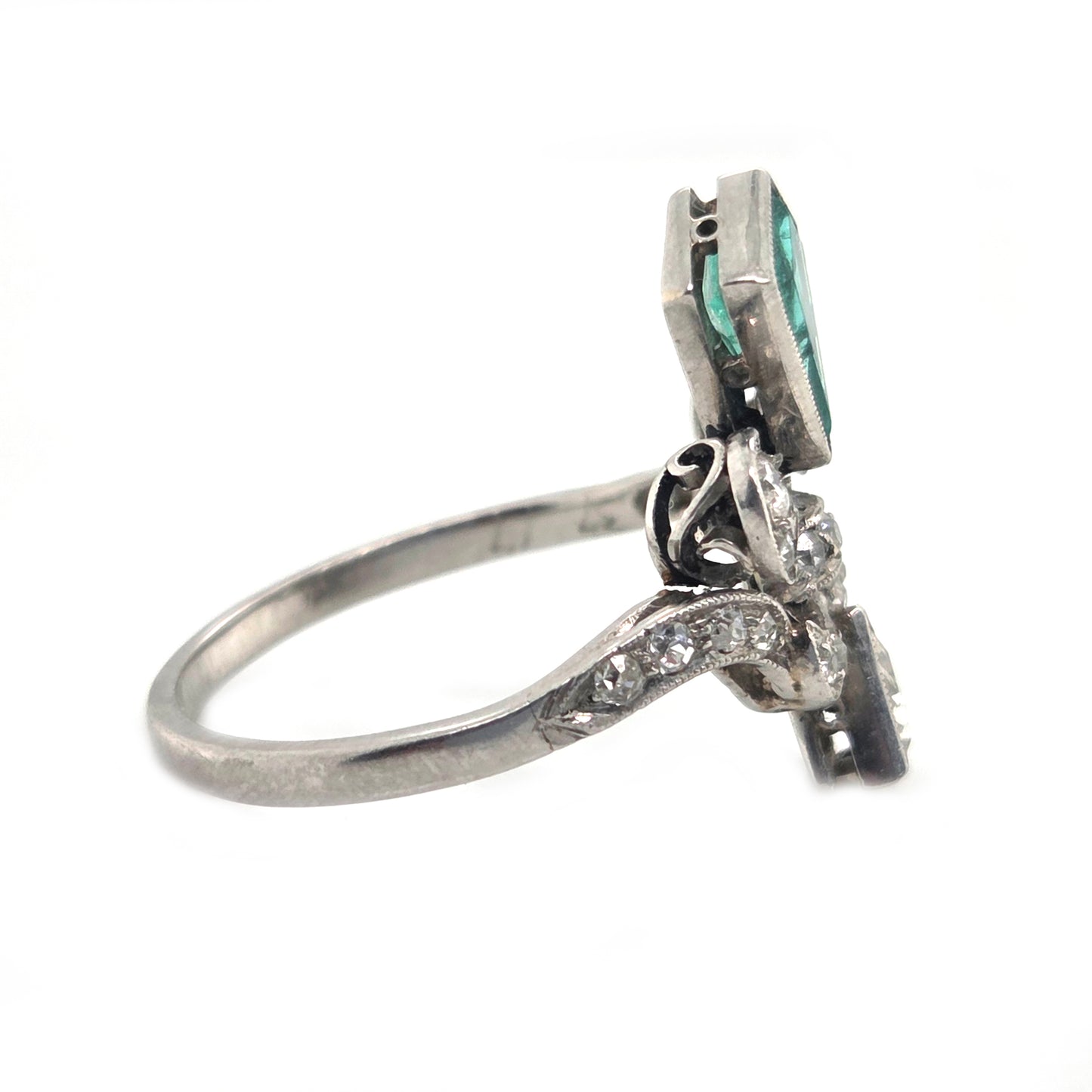 Belle Epoque Emerald and Diamond Fleur de Lis Ring