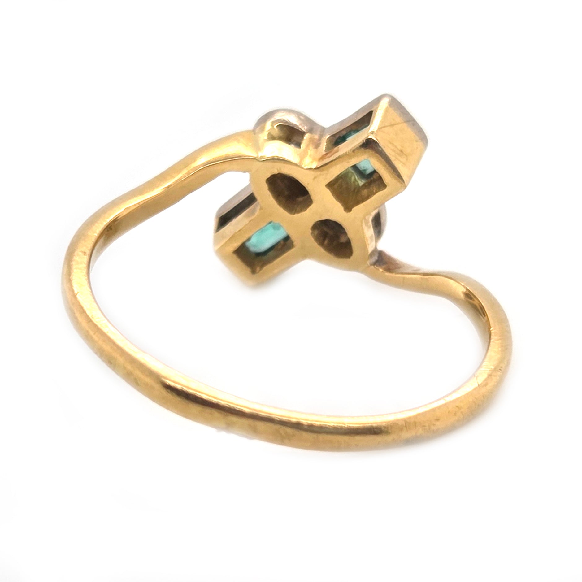 Edwardian Antique Emerald and Old Cut Diamond Toi et Moi Ring