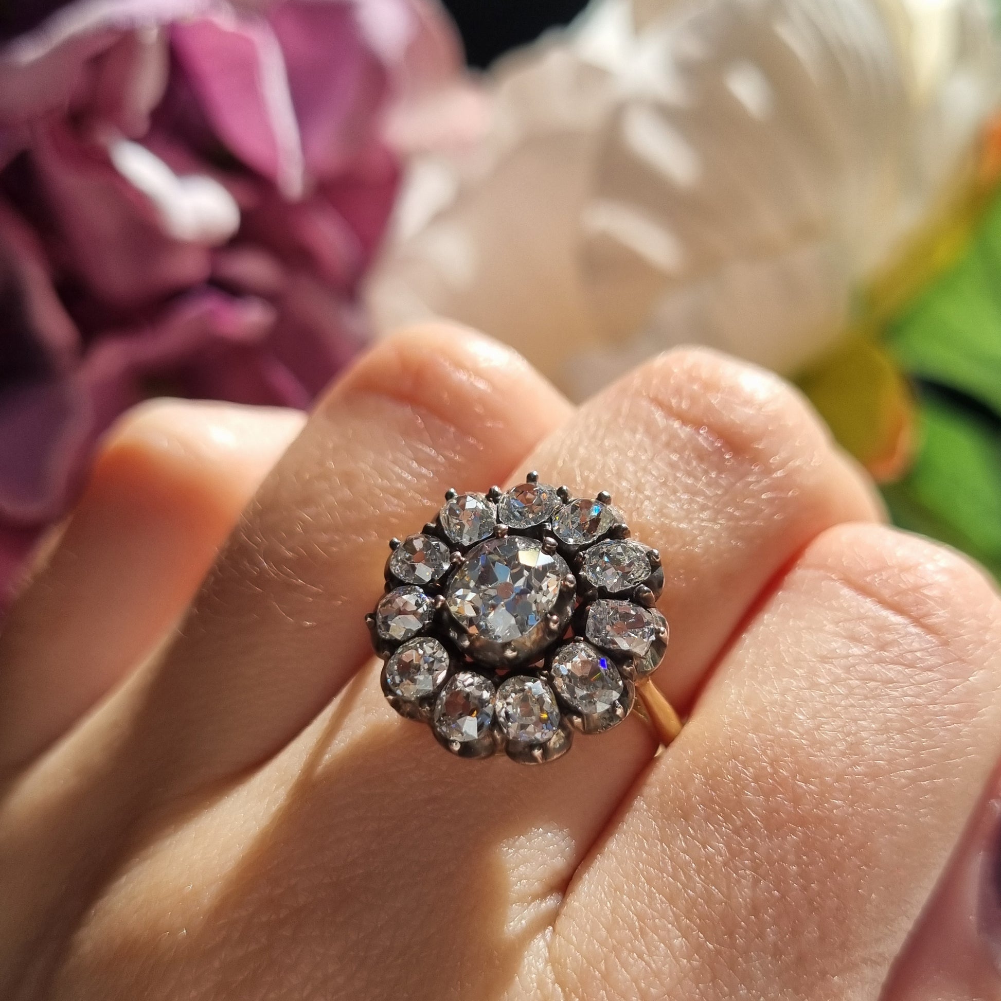 Antique 4.50ct Old Mine Cut Diamond Cluster Engagement Ring
