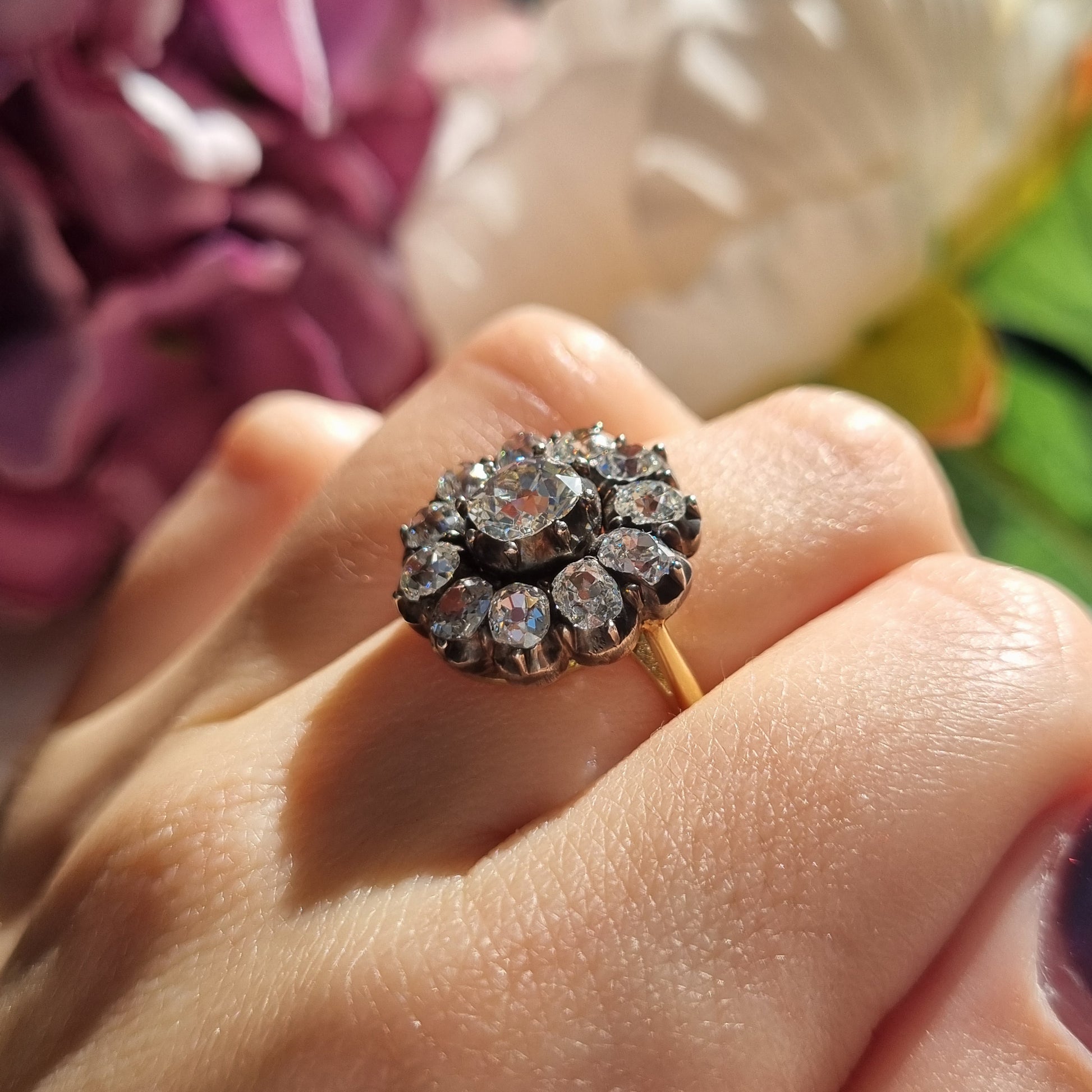 Antique 4.50ct Old Mine Cut Diamond Cluster Engagement Ring