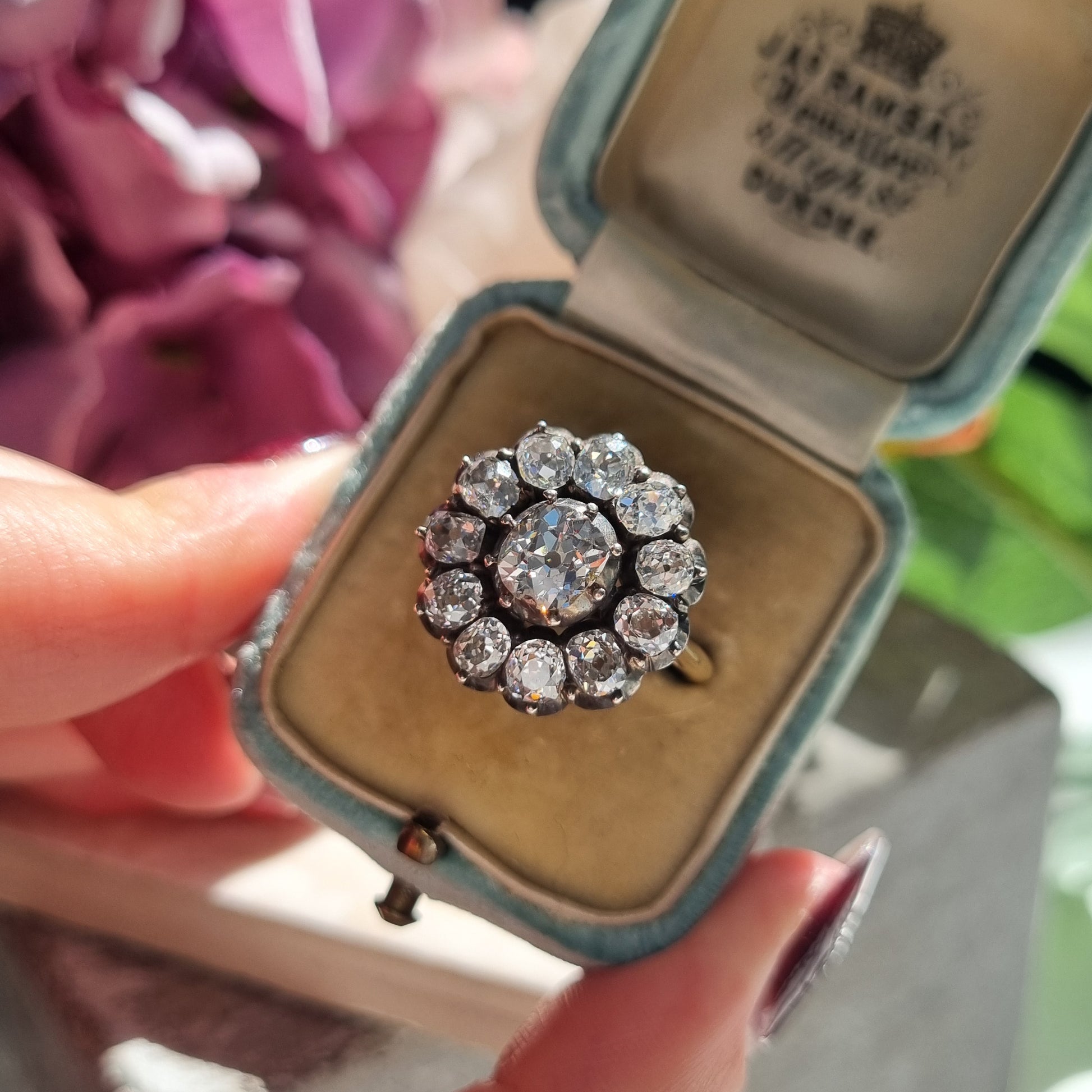 Antique 4.50ct Old Mine Cut Diamond Cluster Engagement Ring
