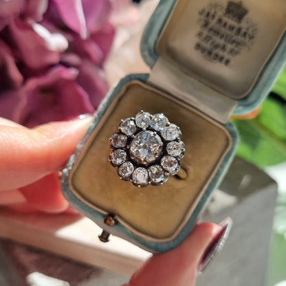 Antique 4.50ct Old Mine Cut Diamond Cluster Engagement Ring