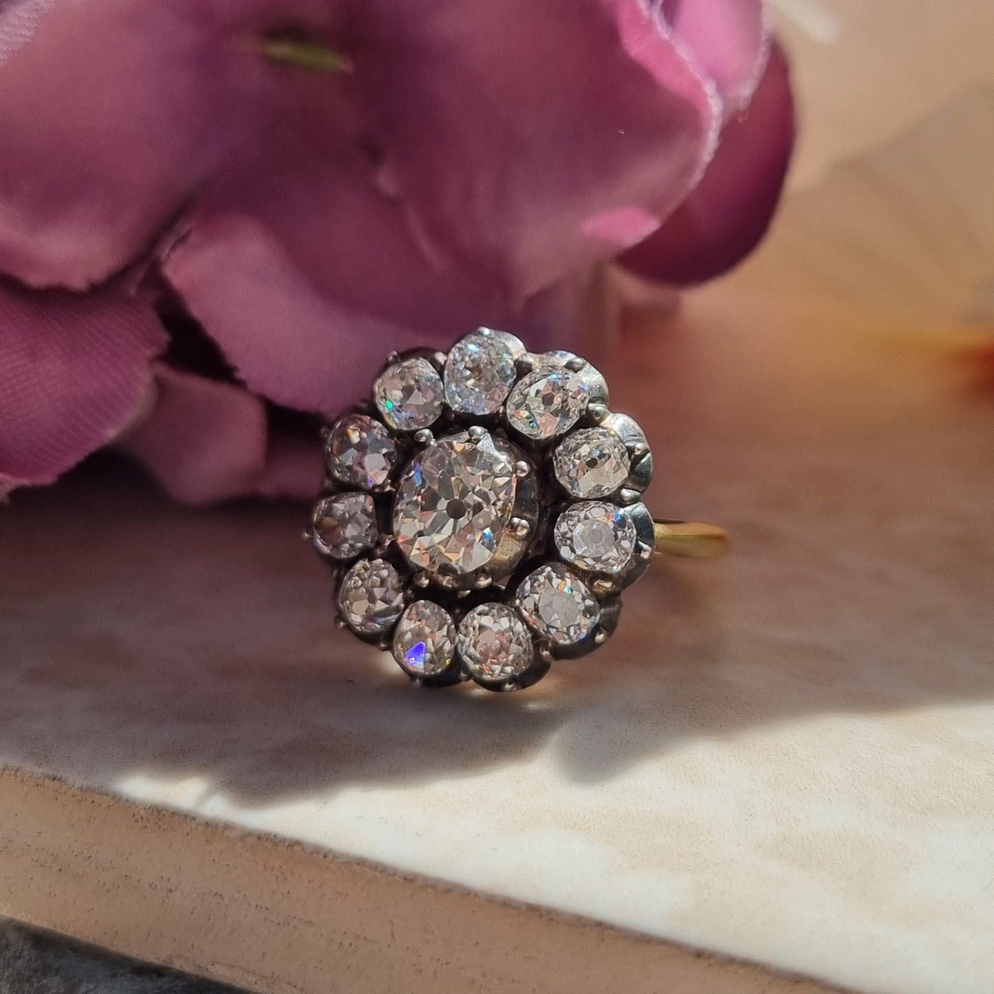 Antique 4.50ct Old Mine Cut Diamond Cluster Engagement Ring