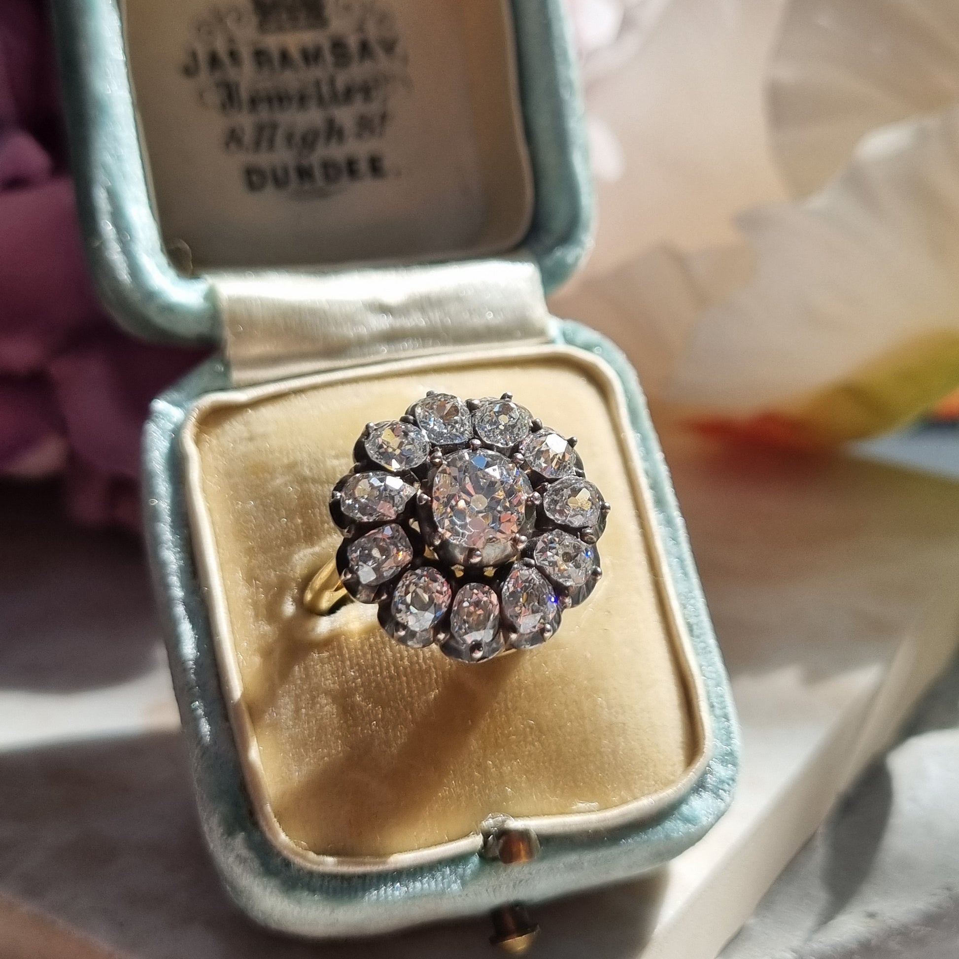 Antique 4.50ct Old Mine Cut Diamond Cluster Engagement Ring
