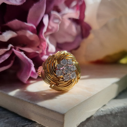 Vintage Diamond and 18ct Yellow Gold Bombe Cocktail Ring