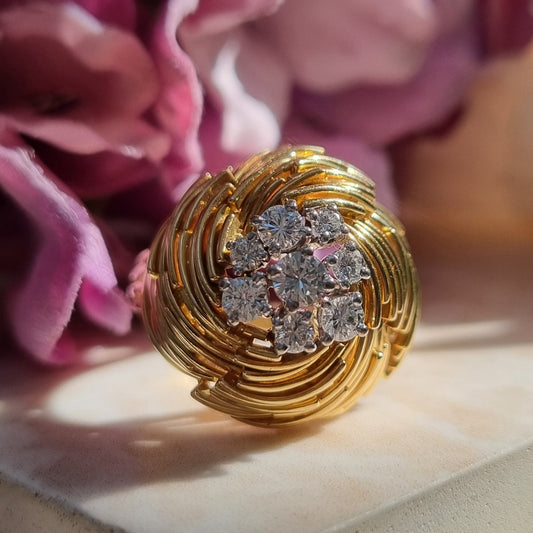Vintage Diamond and 18ct Yellow Gold Bombe Cocktail Ring
