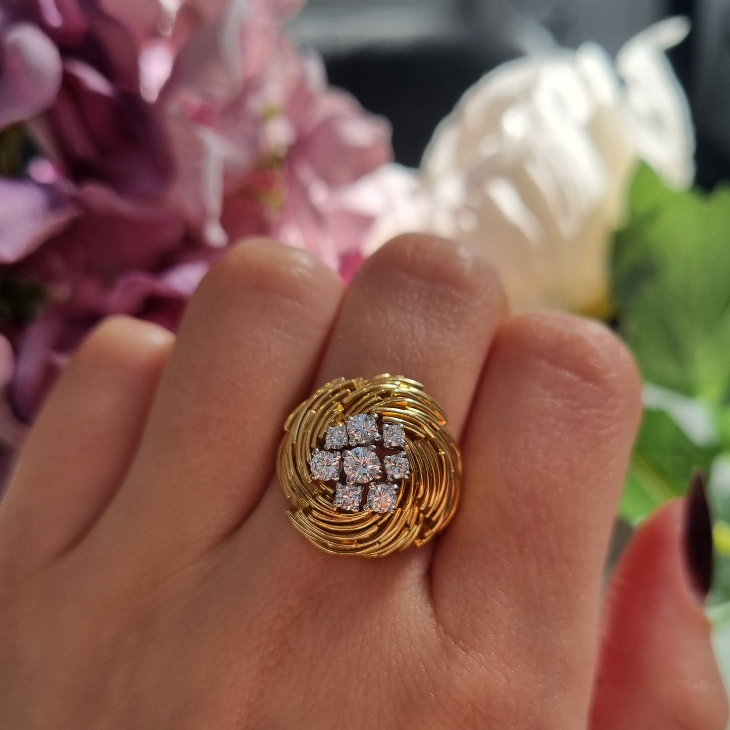 Vintage Diamond and 18ct Yellow Gold Bombe Cocktail Ring