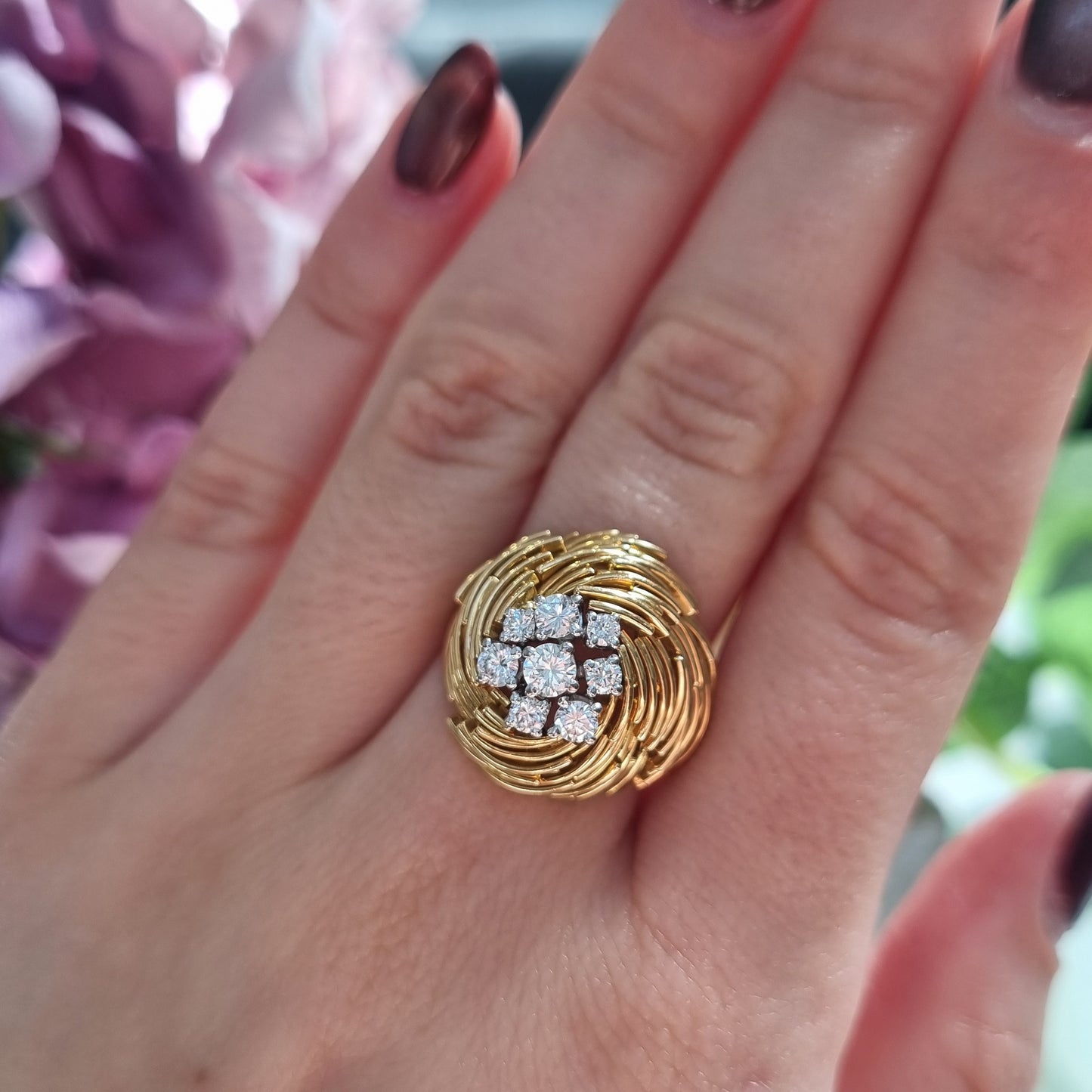 Vintage Diamond and 18ct Yellow Gold Bombe Cocktail Ring