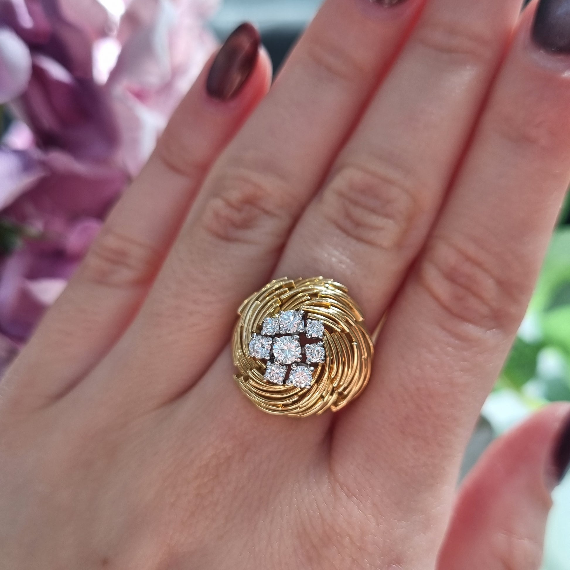 Vintage Diamond and 18ct Yellow Gold Bombe Cocktail Ring