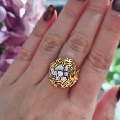 Vintage Diamond and 18ct Yellow Gold Bombe Cocktail Ring