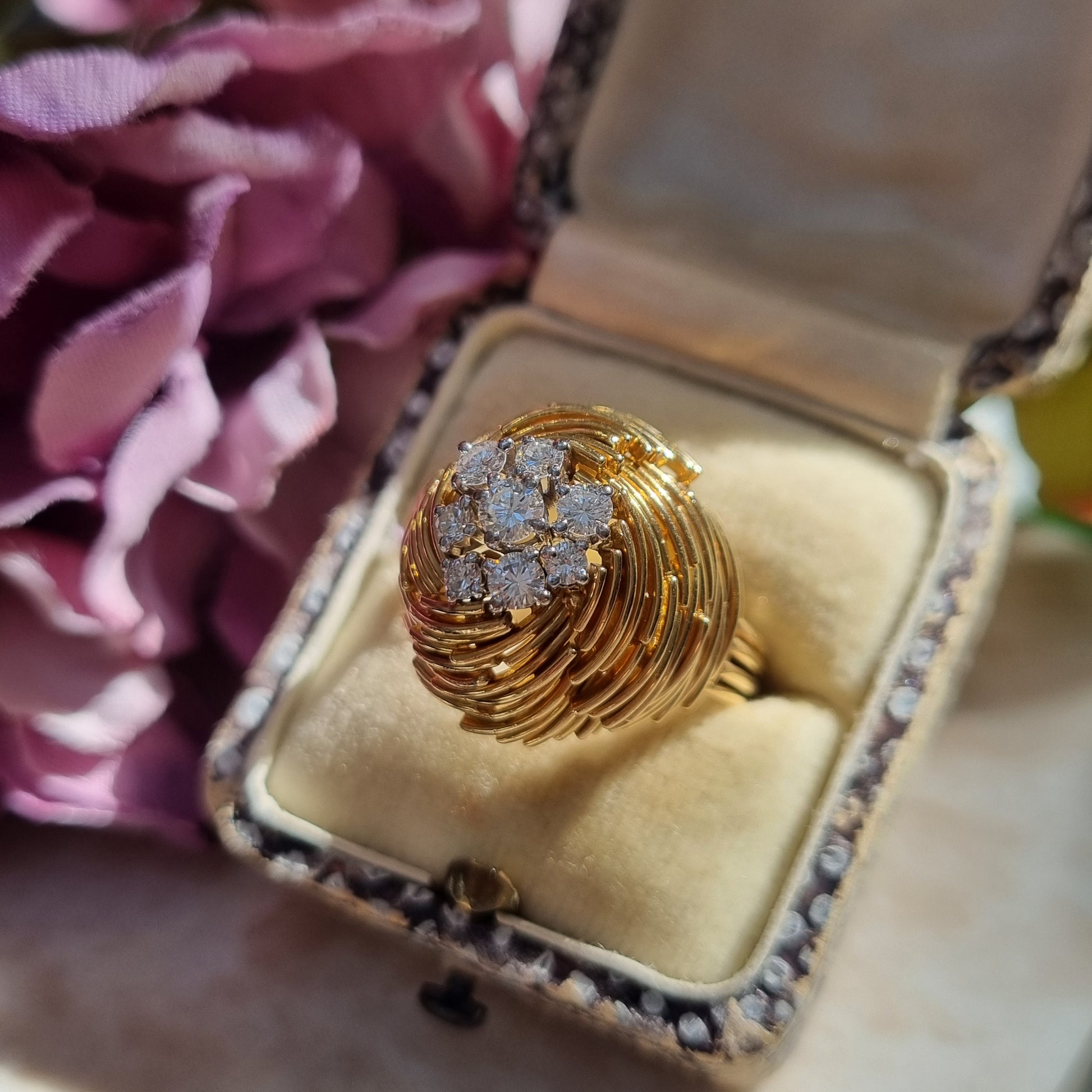 Vintage Diamond and 18ct Yellow Gold Bombe Cocktail Ring