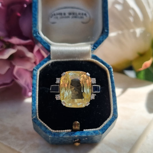 Vintage 1940s Retro 16ct Yellow Sapphire Ring
