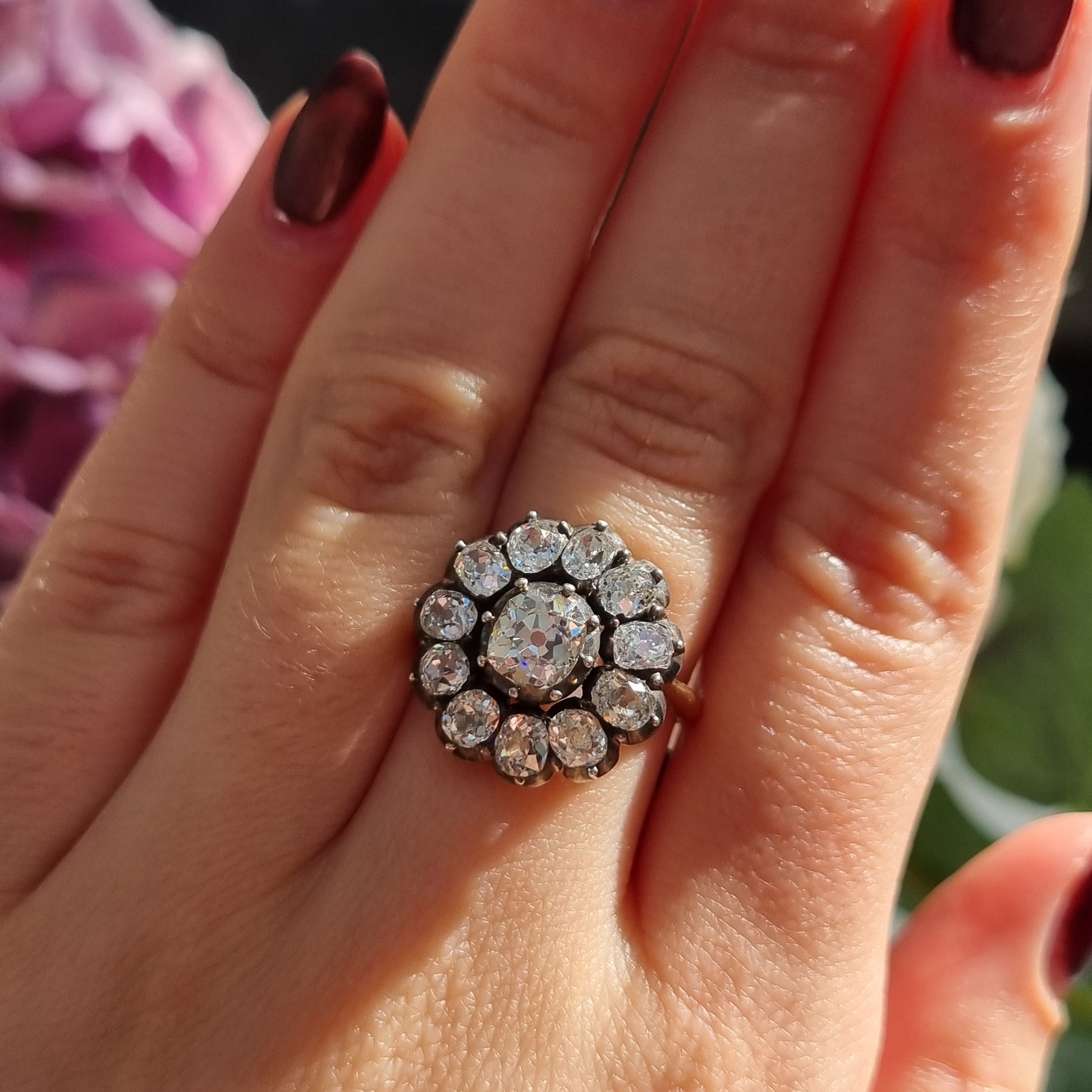 Antique 4.50ct Old Mine Cut Diamond Cluster Engagement Ring