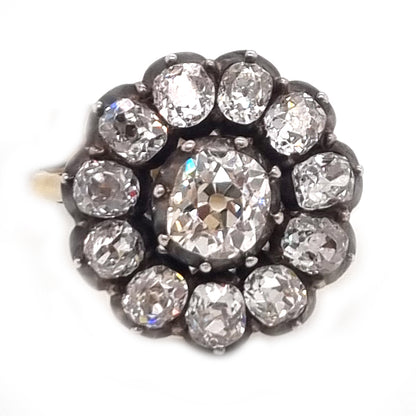 Antique 4.50ct Old Mine Cut Diamond Cluster Engagement Ring