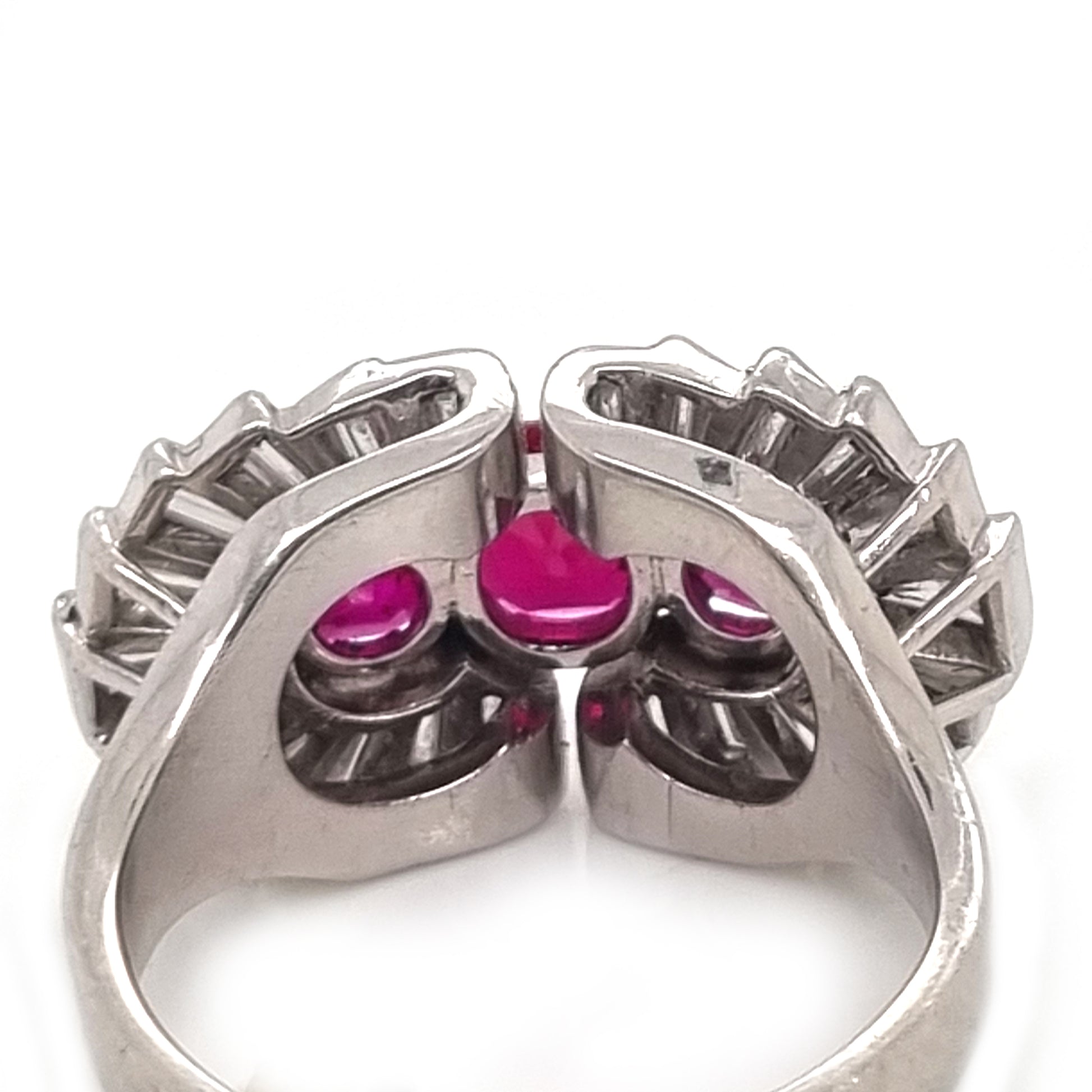 Vintage 1940s Ruby and Baguette Diamond Cocktail Ring