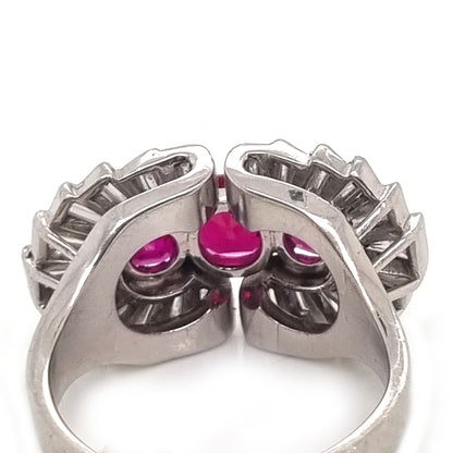 Vintage 1940s Ruby and Baguette Diamond Cocktail Ring