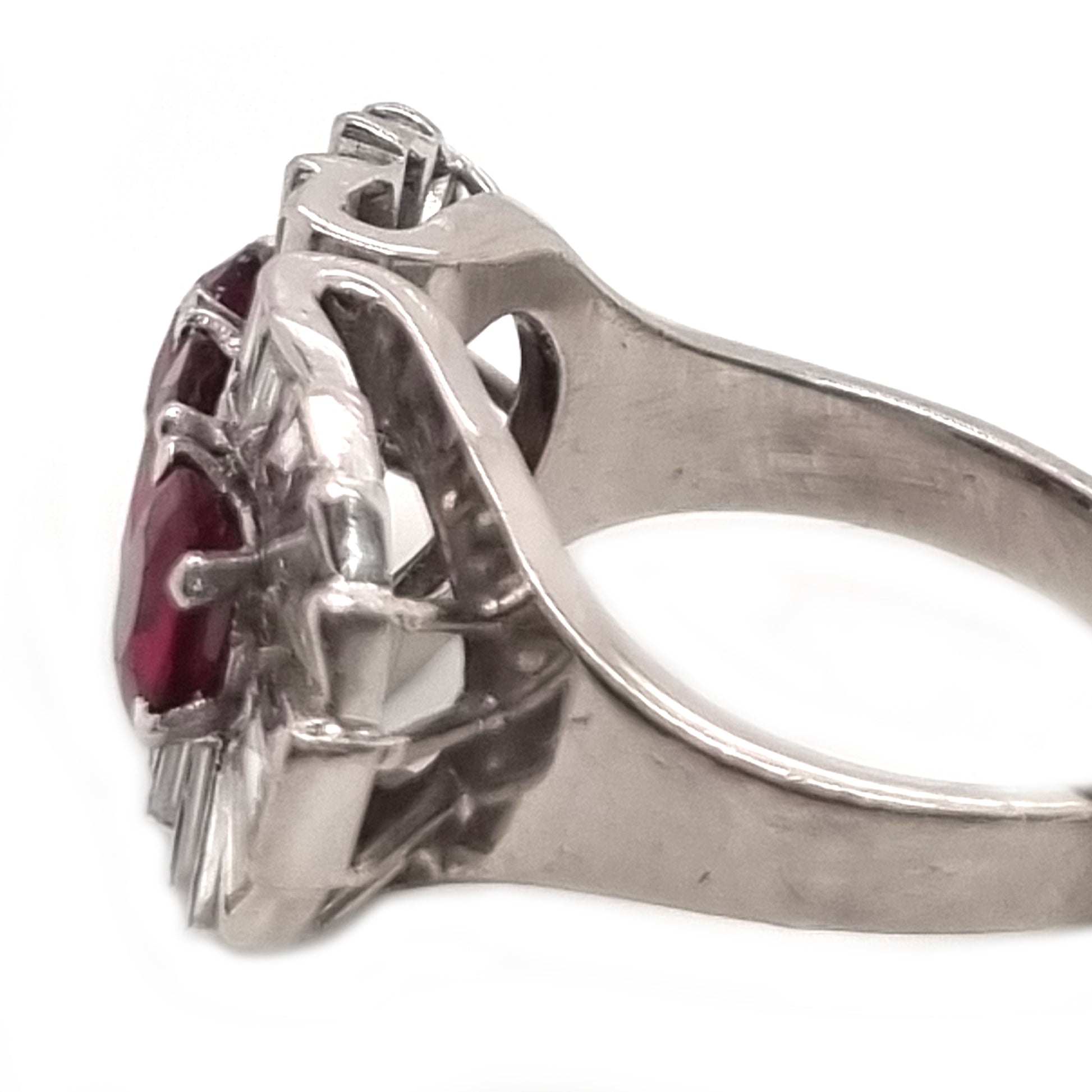 Vintage 1940s Ruby and Baguette Diamond Cocktail Ring