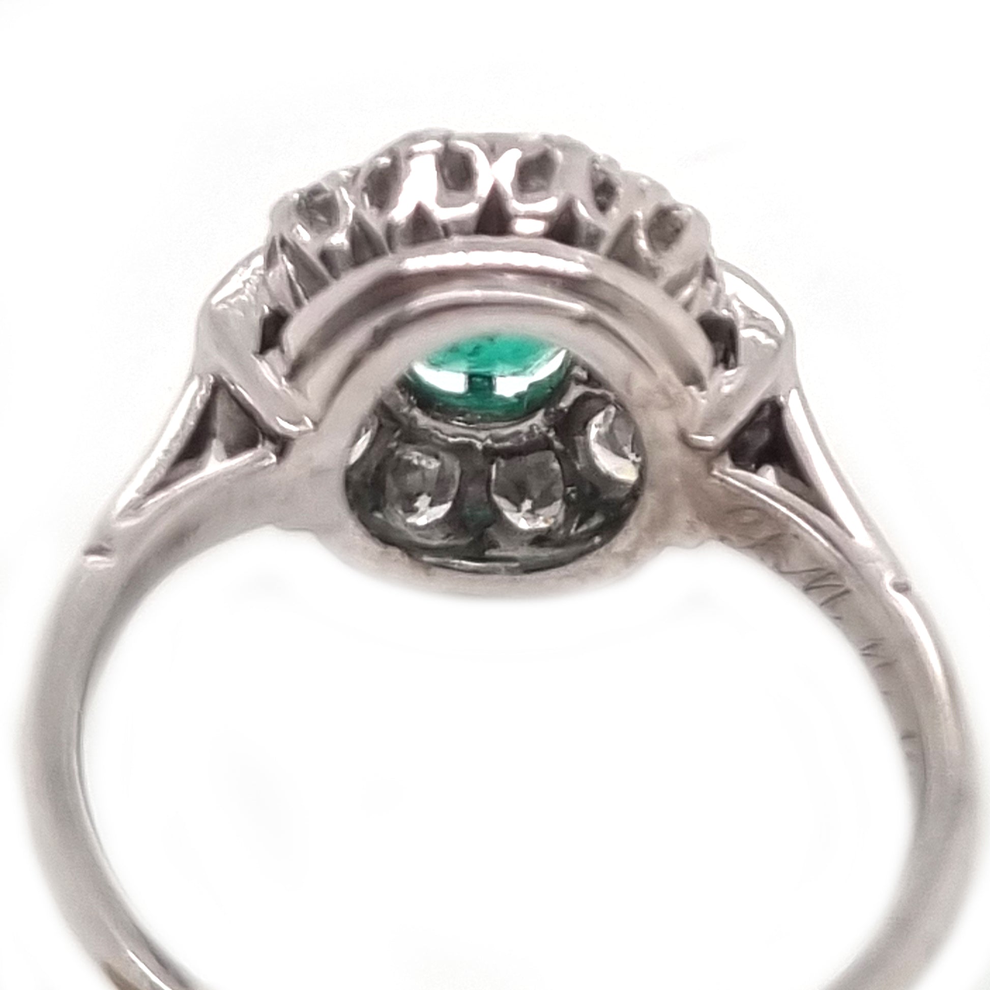 Emerald and Baguette Diamond Cluster Engagement Ring