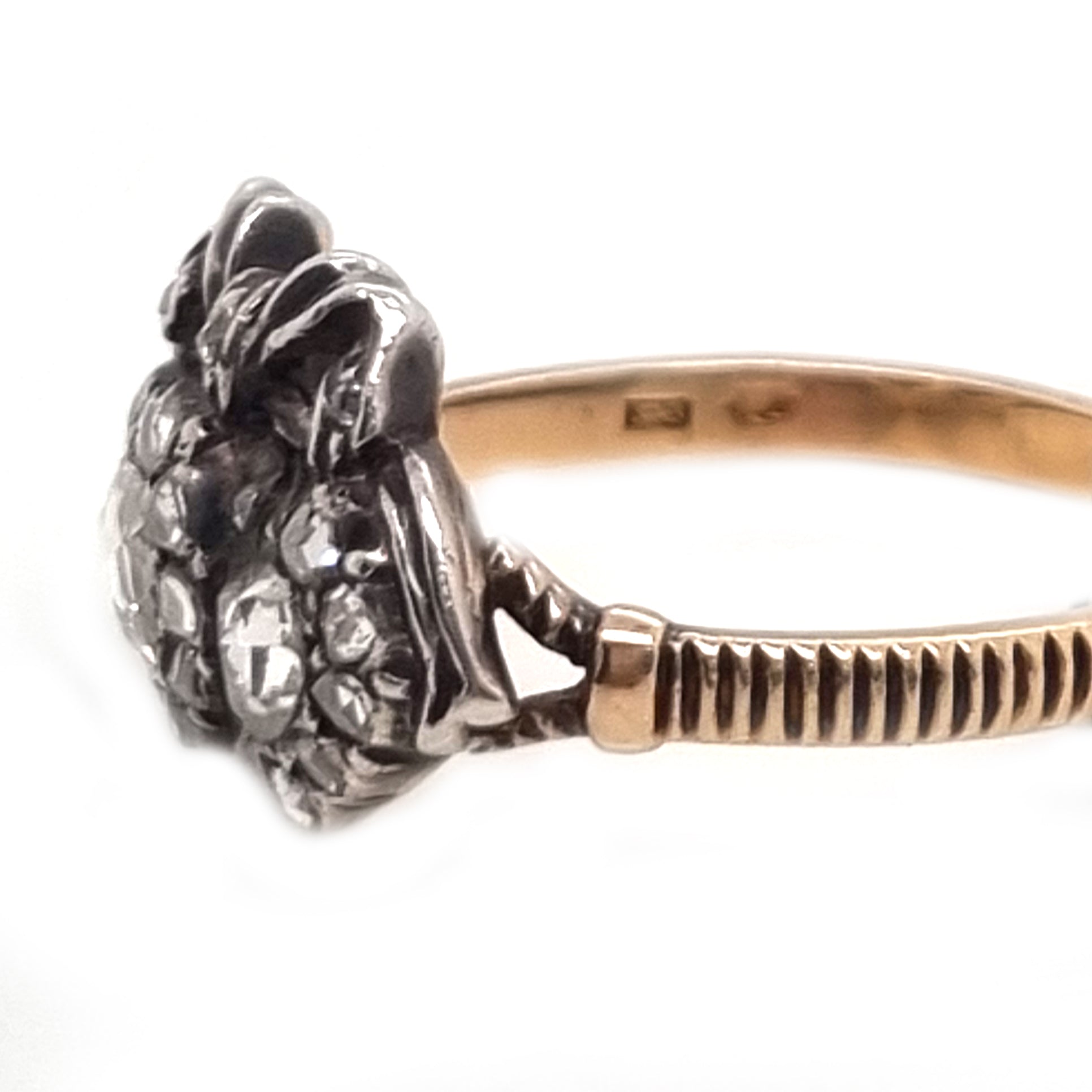 antique rose cut diamond double heart bow ring Victorian Circa 1880 Dutch