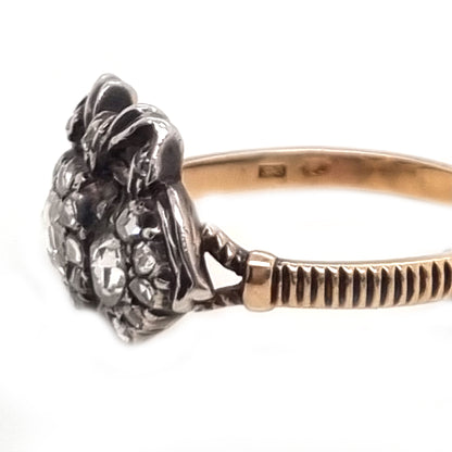 antique rose cut diamond double heart bow ring Victorian Circa 1880 Dutch
