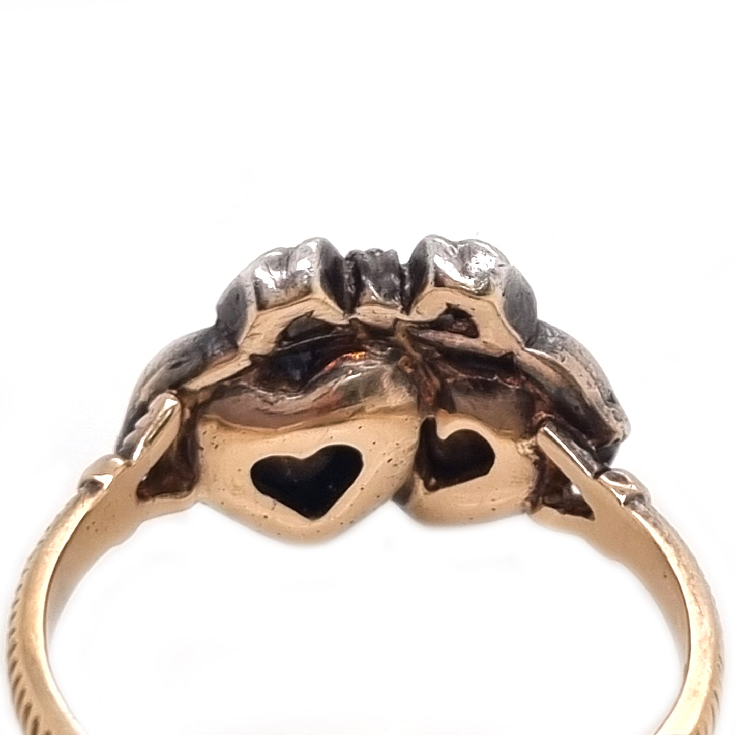 Antique Rose Cut Diamond Double Heart and Bow Ring