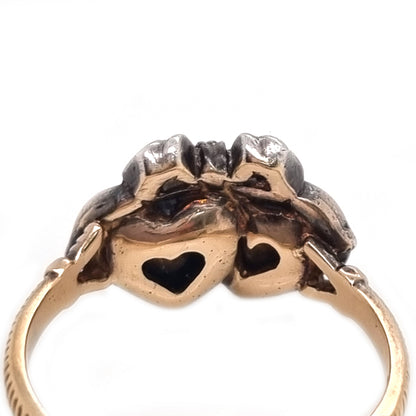 Antique Rose Cut Diamond Double Heart and Bow Ring