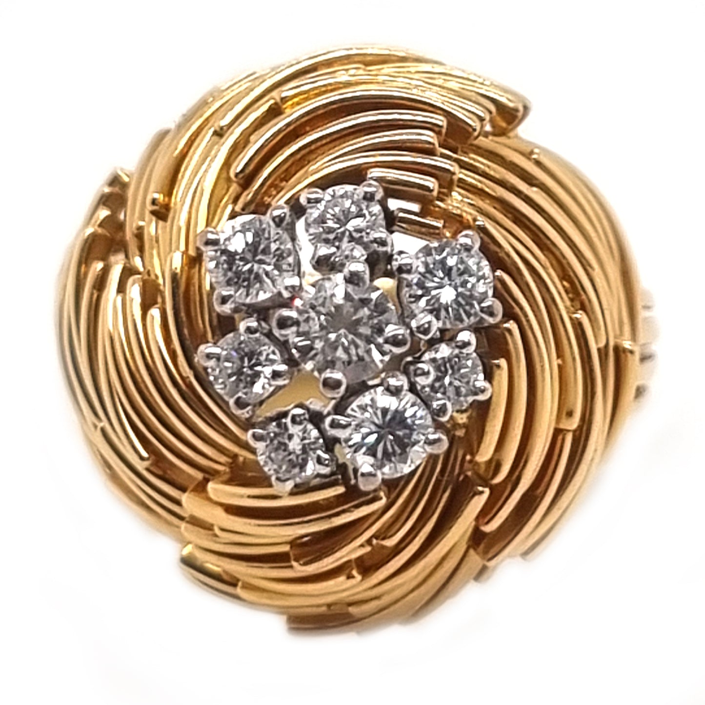 Vintage Diamond and 18ct Yellow Gold Bombe Cocktail Ring