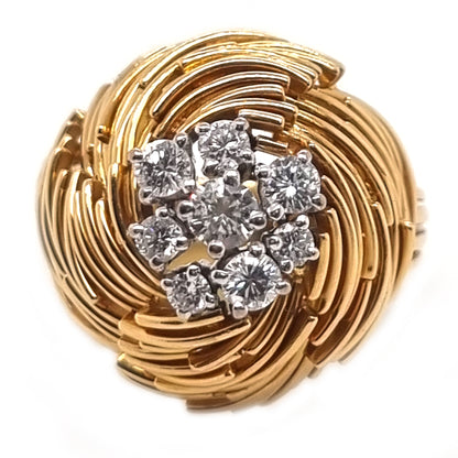 Vintage Diamond and 18ct Yellow Gold Bombe Cocktail Ring