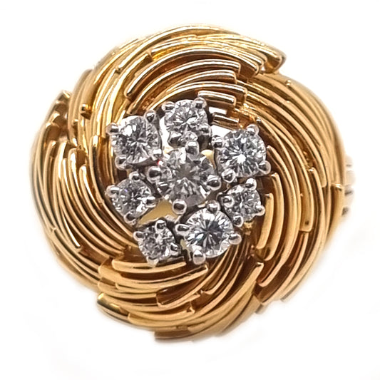 Vintage Diamond and 18ct Yellow Gold Bombe Cocktail Ring