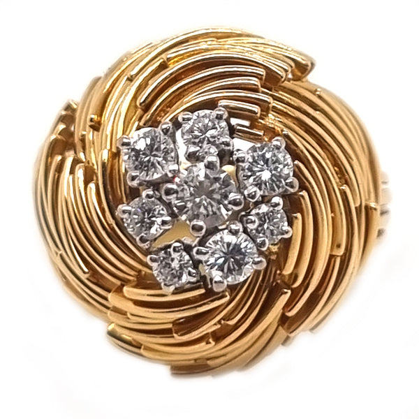 Vintage Diamond and 18ct Yellow Gold Bombe Cocktail Ring