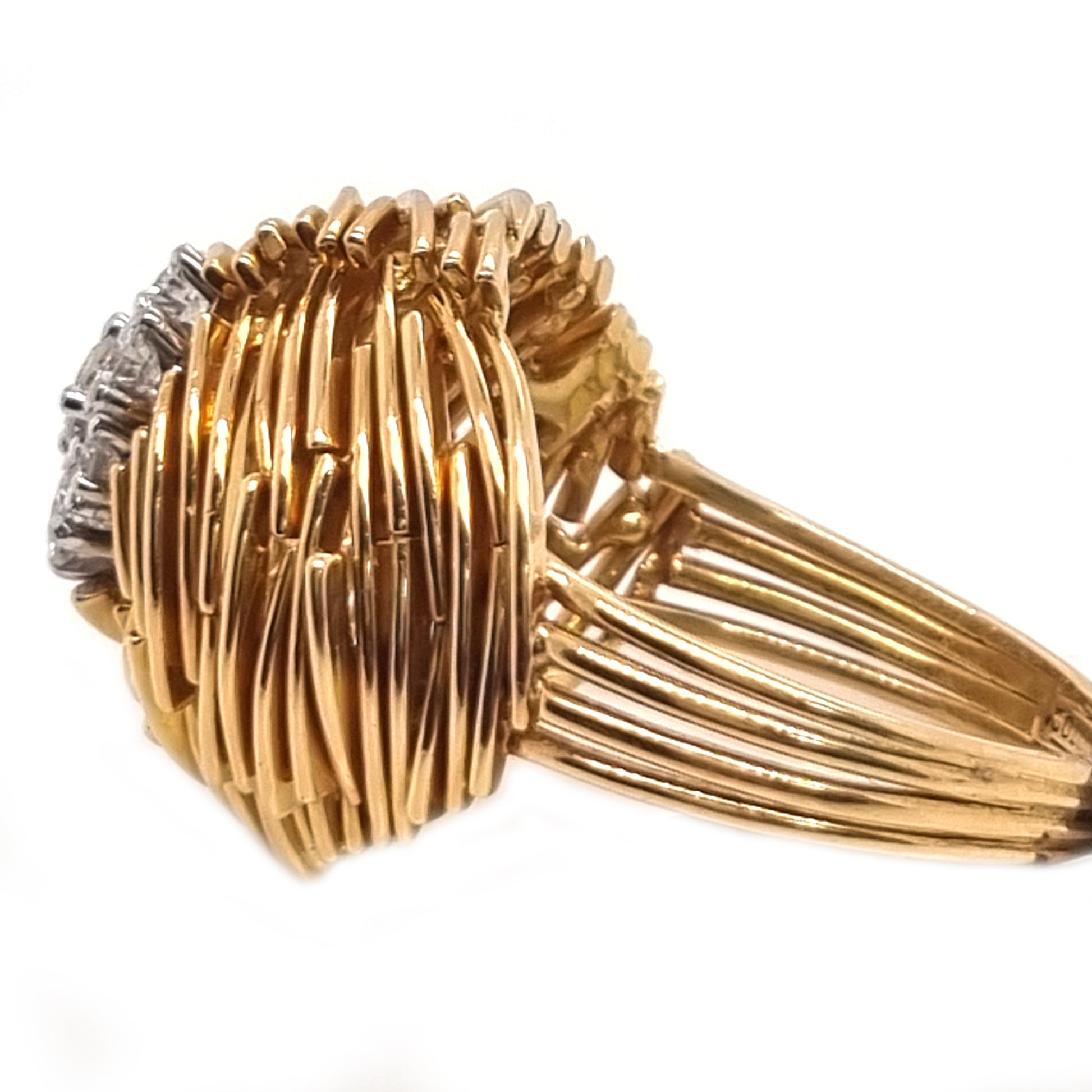 Vintage Diamond and 18ct Yellow Gold Bombe Cocktail Ring