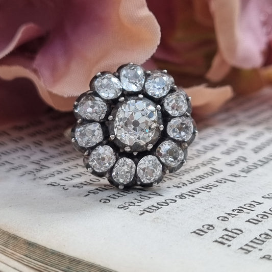 Antique 4.50ct Old Mine Cut Diamond Cluster Engagement Ring