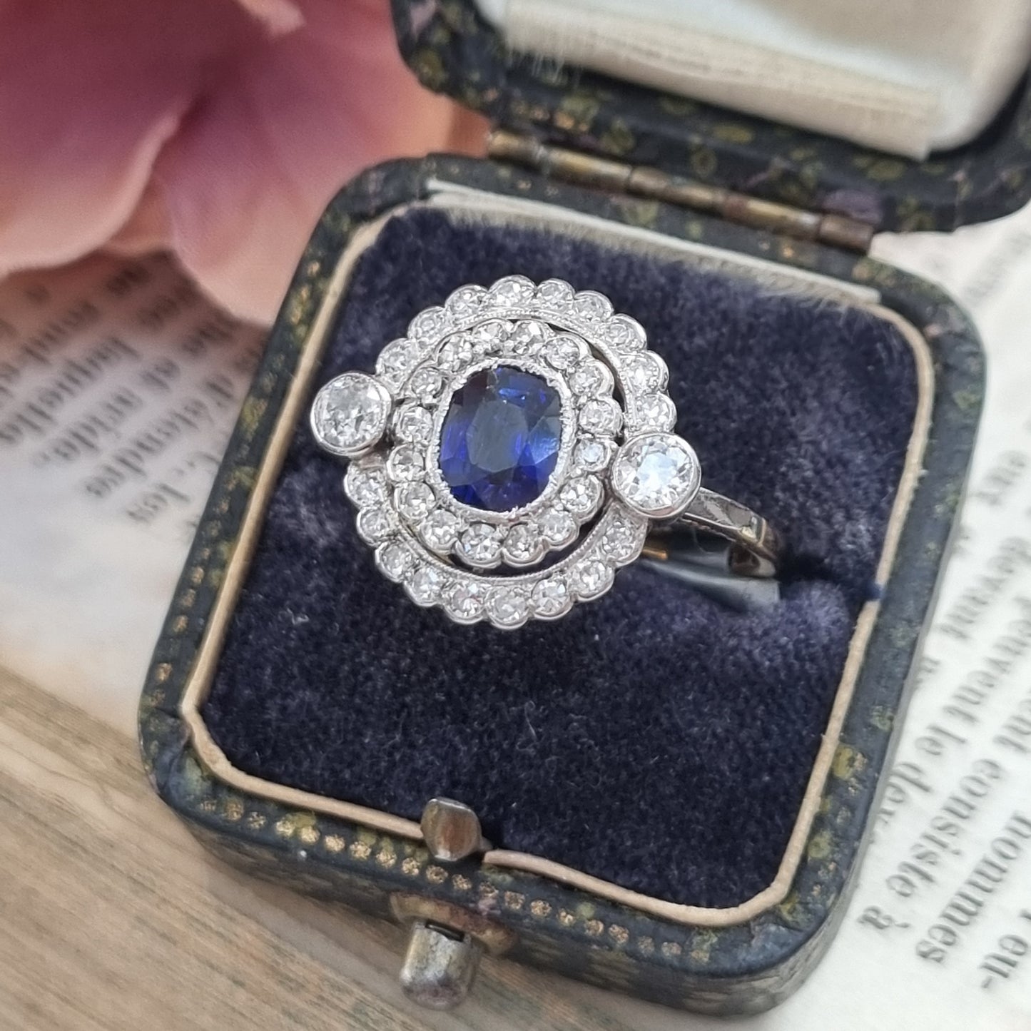Antique French Sapphire and Diamond Double Cluster Ring