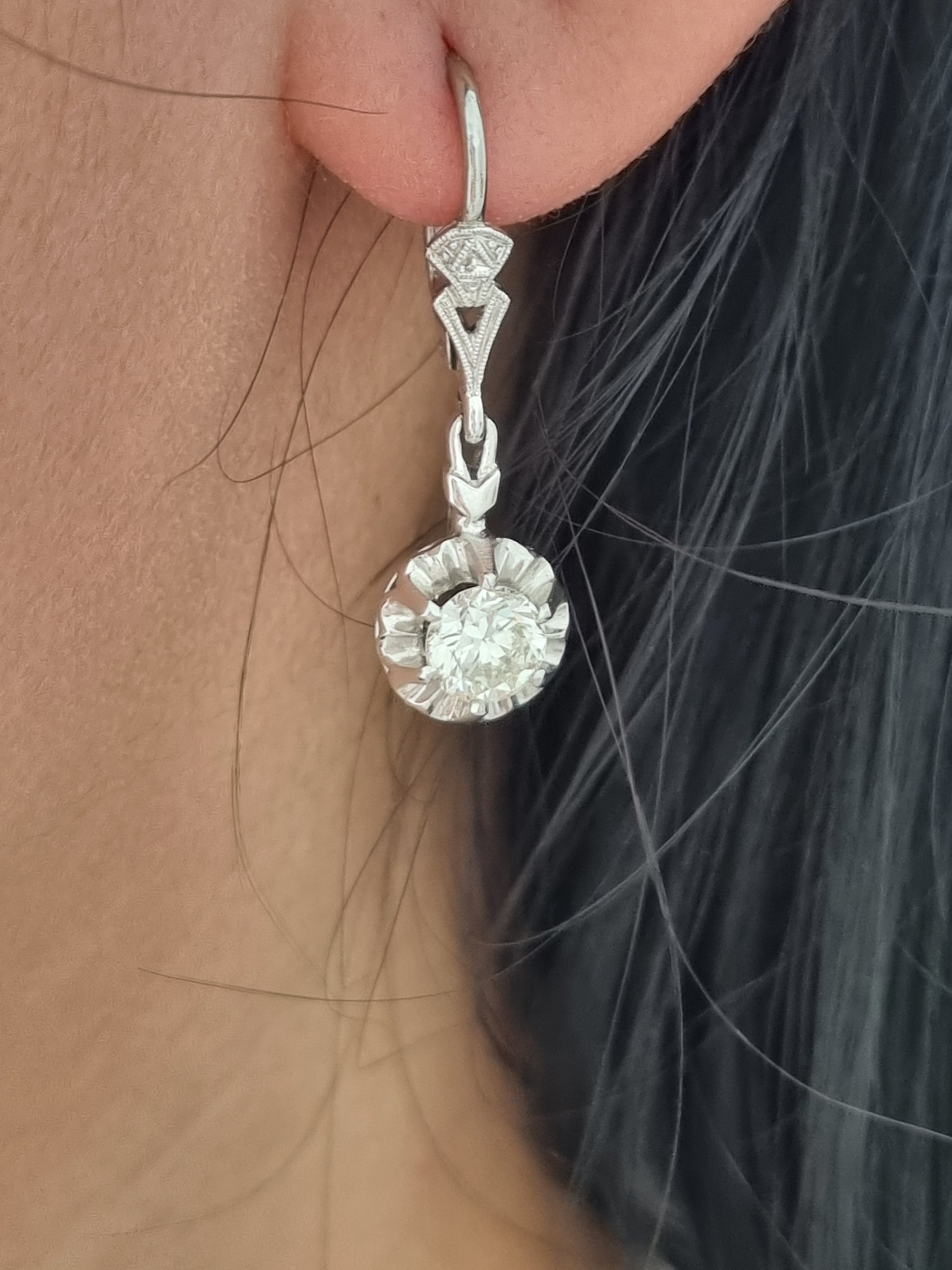 Art Deco Diamond Drop Earrings circa 1925. 1.20cts