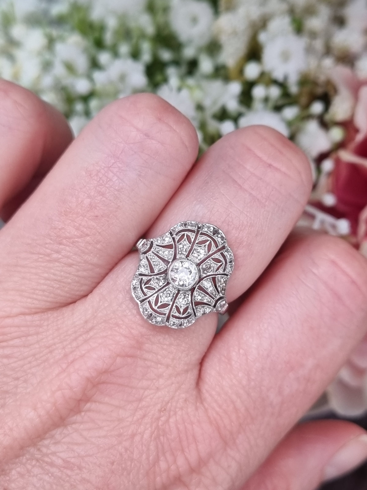 Antique Belle Epoque Diamond Cluster Dress Engagement Ring