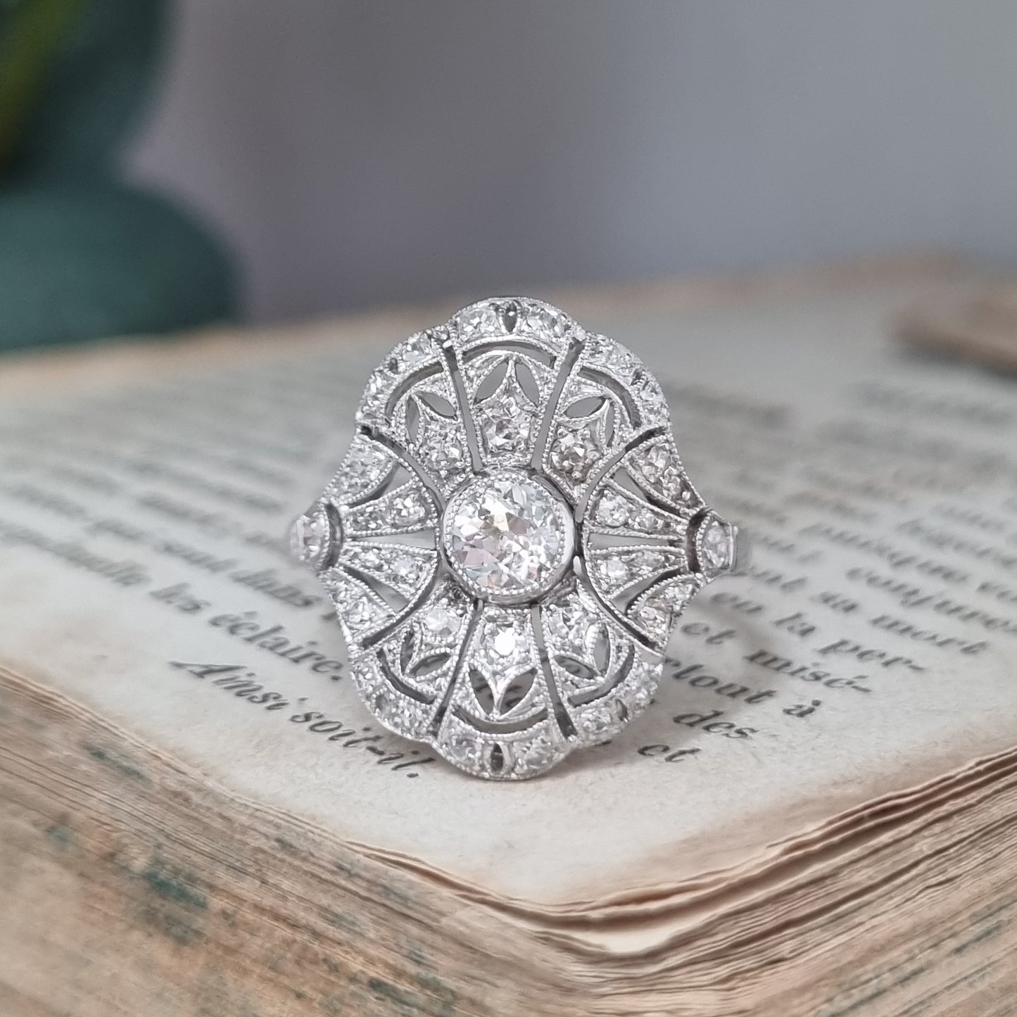 Antique Belle Epoque Diamond Cluster Dress Engagement Ring