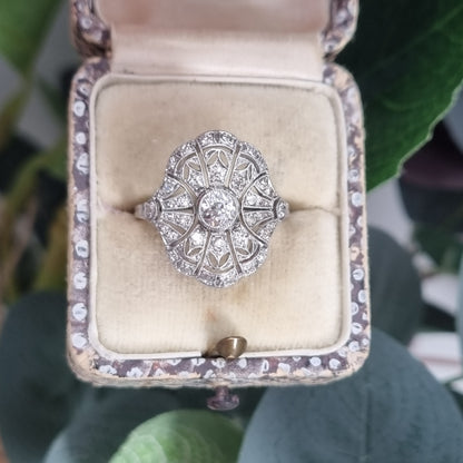 Antique Belle Epoque Diamond Cluster Dress Engagement Ring