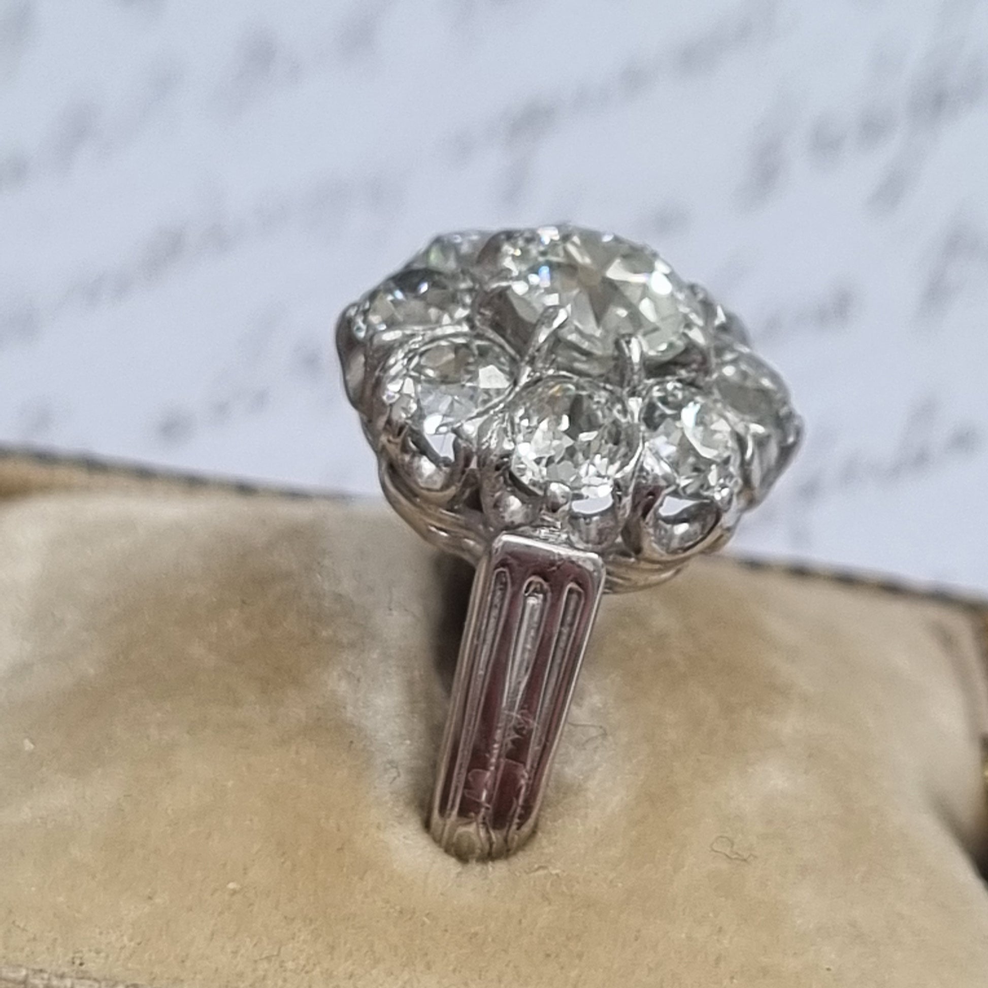 Art Deco French 2ct Old Mine Cut Diamond Cluster Engagement Ring
